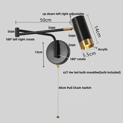 Modern black acrylic iron led wall lamp with brass adjustable arms and acrylic shade for bedroom reading light decorbites acrylic iron