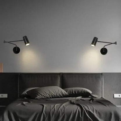 Black metal wall lamp with adjustable arms and circular bases made of decorbites acrylic iron led for bedroom reading light