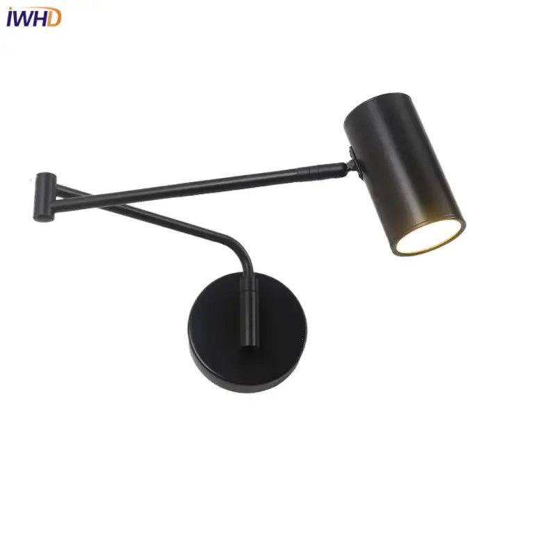 Modern black adjustable acrylic iron led wall lamp with cylindrical head and articulated arm for bedroom reading light