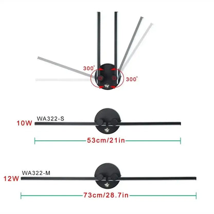 Modern black adjustable double arm wall light with sleek metallic rods and 300-degree rotation for living room decorbites adjustable double arm
