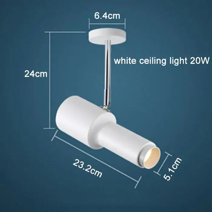 White cylindrical modern ceiling light with chrome stem for decorbites adjustable focus track lights in commercial use