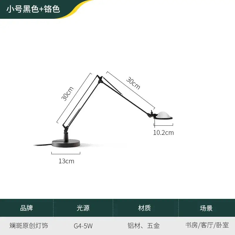 Modern black decorbites adjustable led desk lamp with chrome aluminum and metal construction for study or bedroom use