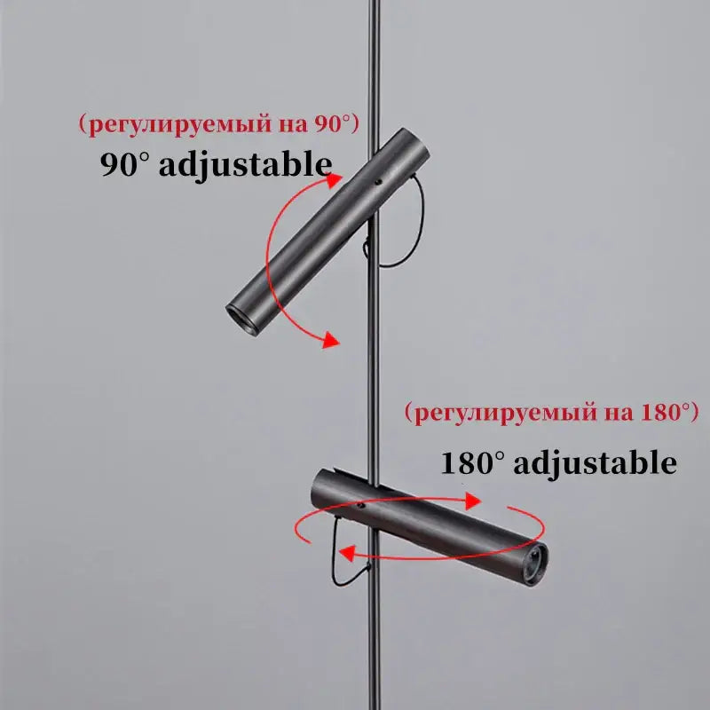Adjustable black metal floor lamp with two rotatable cylindrical heads for modern black adjustable led pendant chandelier decorbites