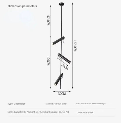 Modern black carbon steel chandelier with three gu10 lights featuring decorbites black adjustable led spot design