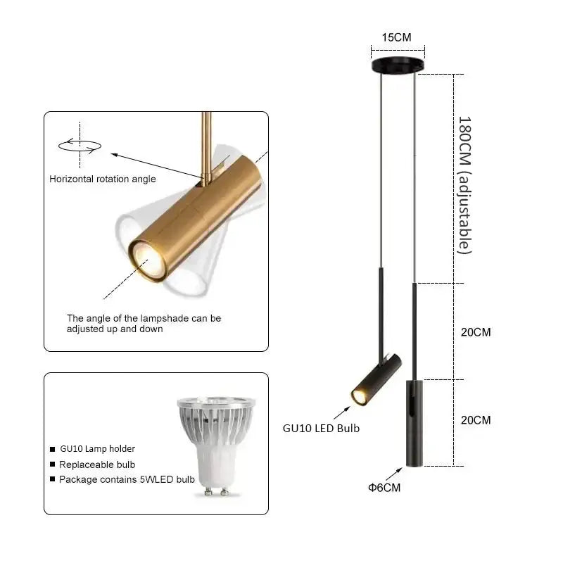 Modern black adjustable led spotlight chandelier with sleek cylindrical body and gold lamp housing for living room decorbites adjustable led