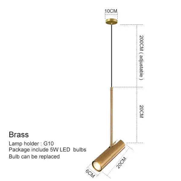 Brass cylindrical pendant light with sleek modern design and adjustable 20cm length for decorbites adjustable led spotlight chandelier