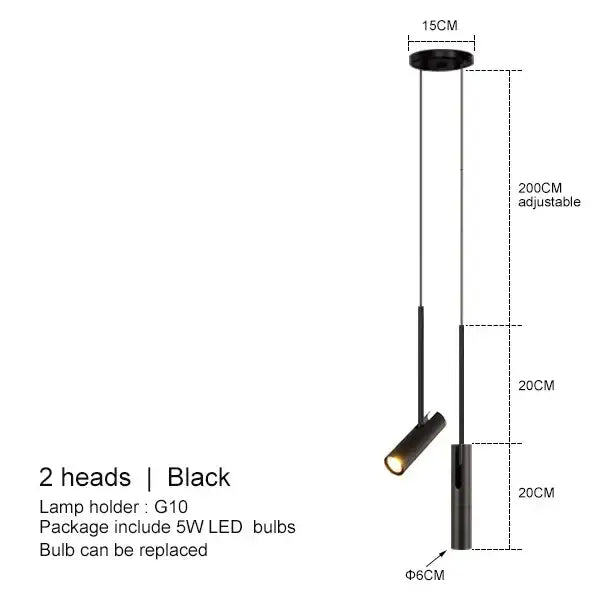 Modern black adjustable led spotlight chandelier with two heads and cylindrical design for living room decorbites adjustable led