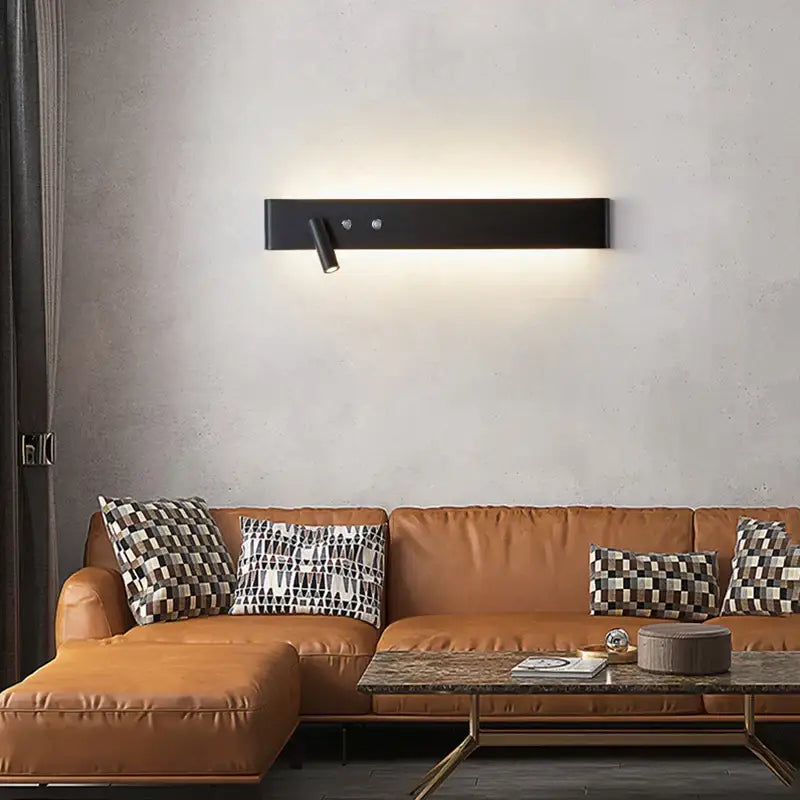 Modern black adjustable led wall lamp with two spotlights and minimalist design for bedroom reading decorbites wall lamp