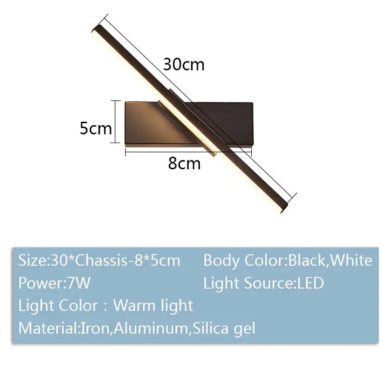 A sleek 30cm modern black adjustable led wall sconce made of iron and aluminum for bedroom lighting