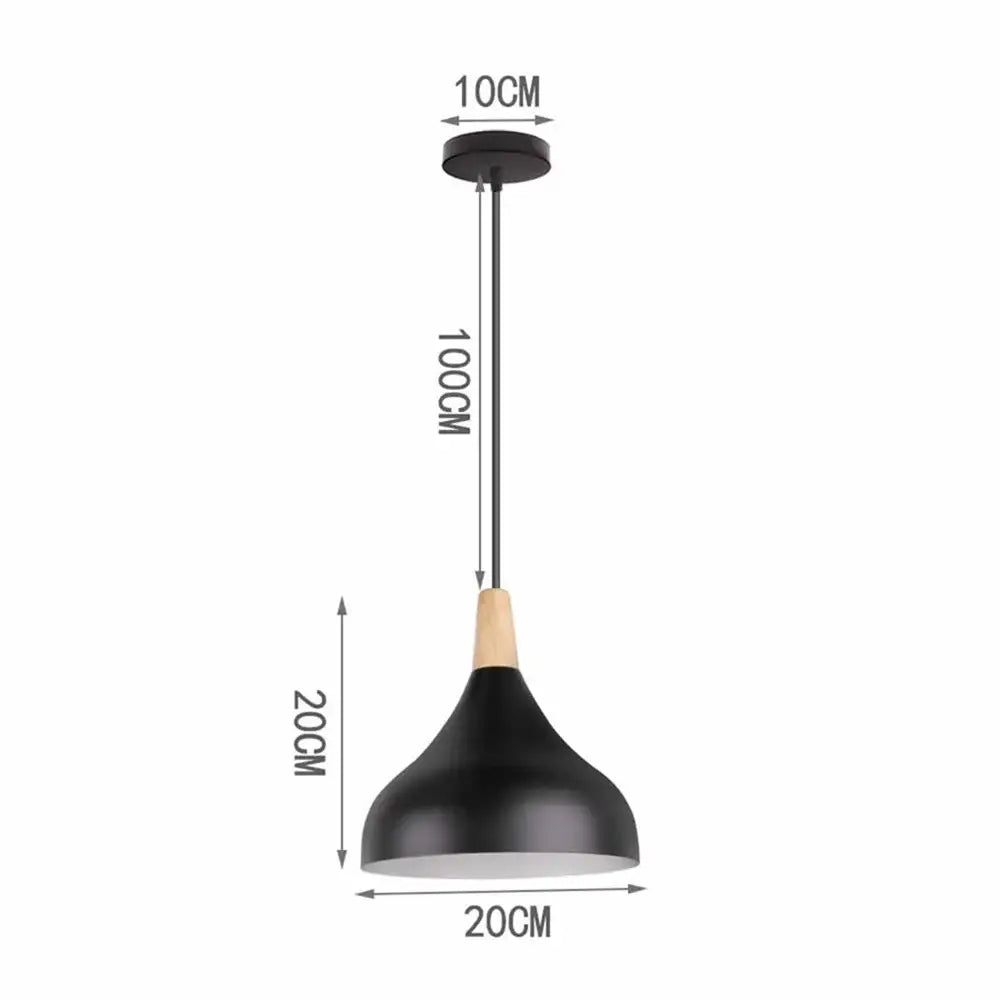 Modern black aluminium pendant light with wooden accent and dimensions marked for dining room decorbites black aluminium