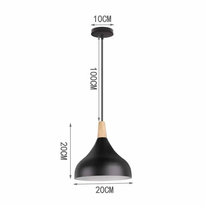 Modern black aluminium pendant light with wooden accent and dimensions marked for dining room decorbites black aluminium