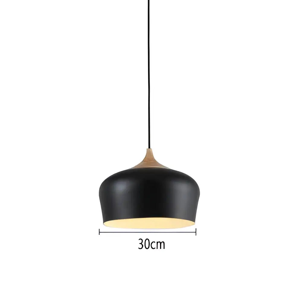 Modern black aluminium pendant light with matte finish and wooden accent 30cm diameter for dining room decorbites black aluminium