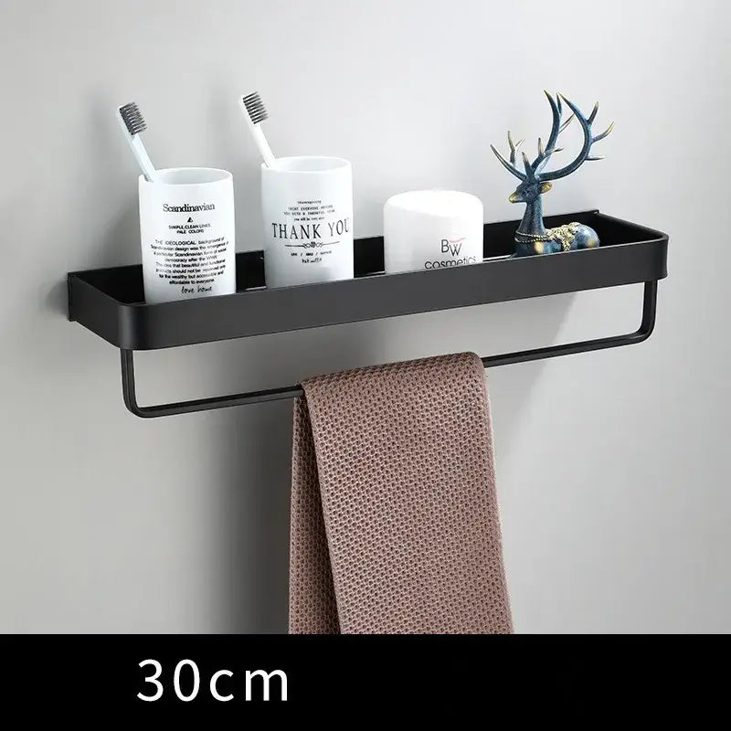 Modern black aluminum bathroom shower shelf with hooks towel bar and toothbrush holders by decorbites black aluminum
