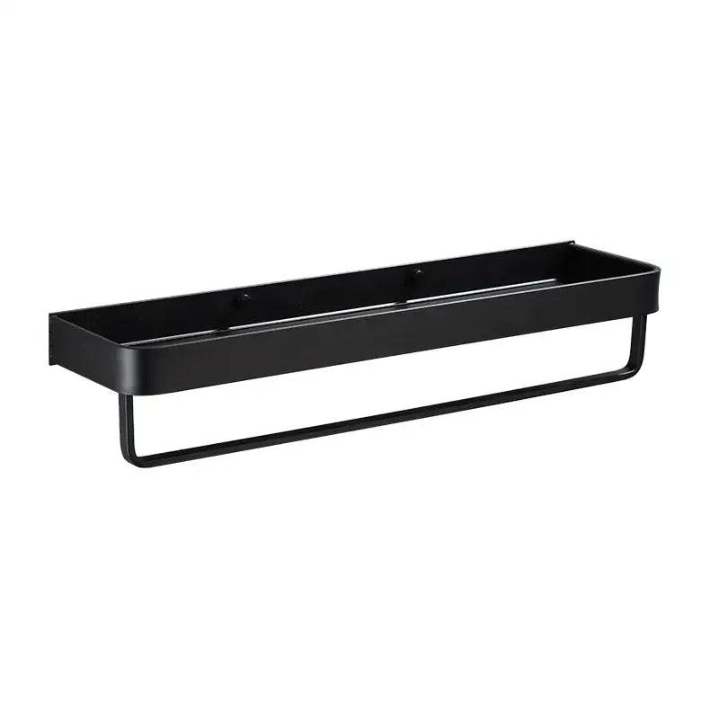 Modern black aluminum bathroom shower shelf with hooks towel bar and sleek rectangular design by decorbites black aluminum