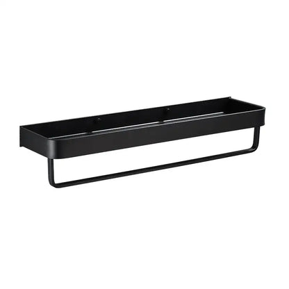 Modern black aluminum bathroom shower shelf with hooks towel bar and sleek rectangular design by decorbites black aluminum
