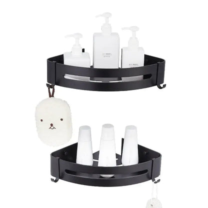 Black aluminum bathroom corner shelf with two tiers and hooks modern decorbites black aluminum corner caddy