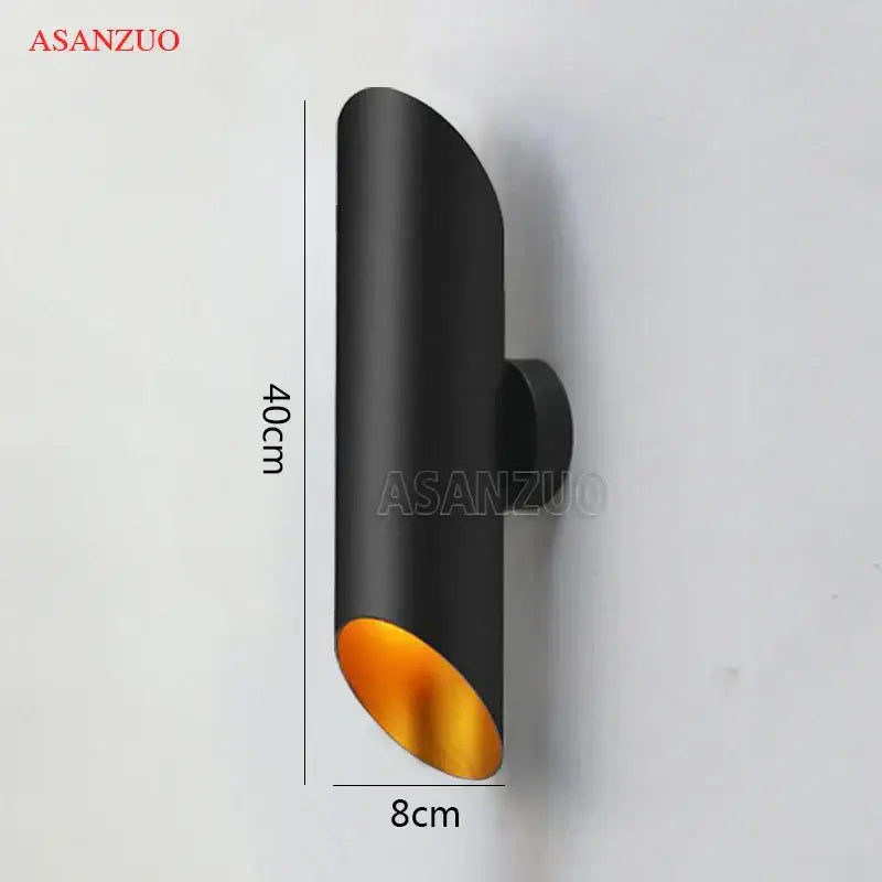 Modern black aluminum tube wall lamp with dual led sconce in sleek black and gold design for bedroom decorbites black aluminum