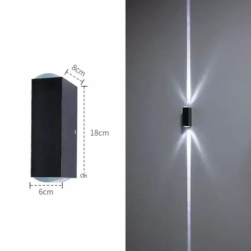Modern black aluminum waterproof porch wall lamp with sleek design and two bright vertical beams for living room use