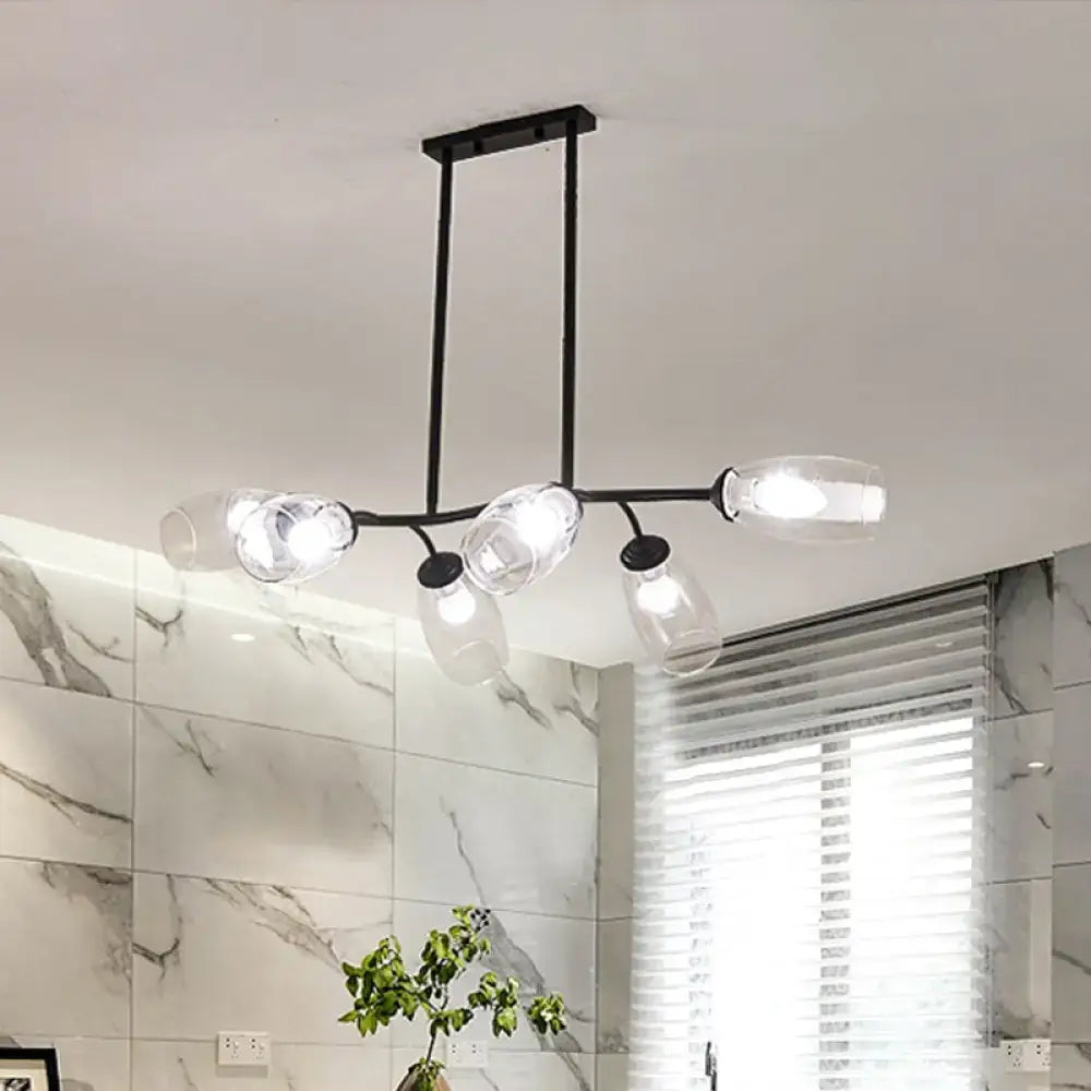 DecorBites modern black metal island pendant light with clear glass globe shades and six bulbs for ceiling hanging