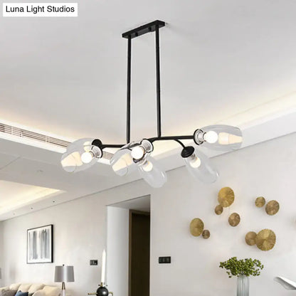 Decorbites™ modern black metal island pendant light with clear glass shades and exposed bulbs six bulb fixture