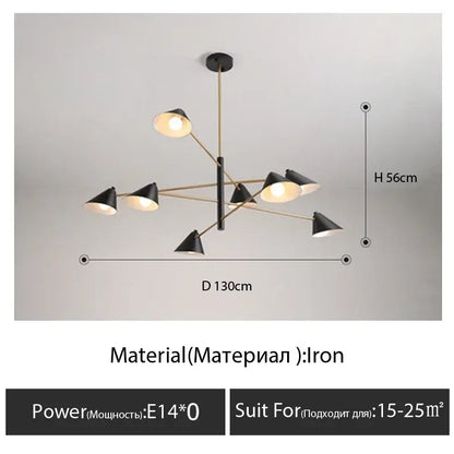 Modern black and brass cone pendant light with multiple conical shades and gold-toned arms for dining room decorbites cone pendant