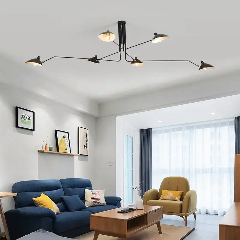 Modern black and brass cone pendant light with five adjustable arms and warm lampshades for dining room decorbites cone pendant