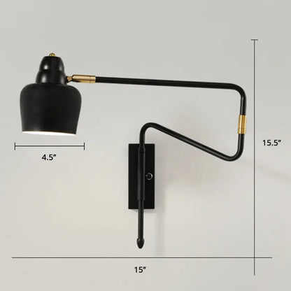 Modern black and brass retractable arm reading lamp with articulated arms for bedroom wall mounting