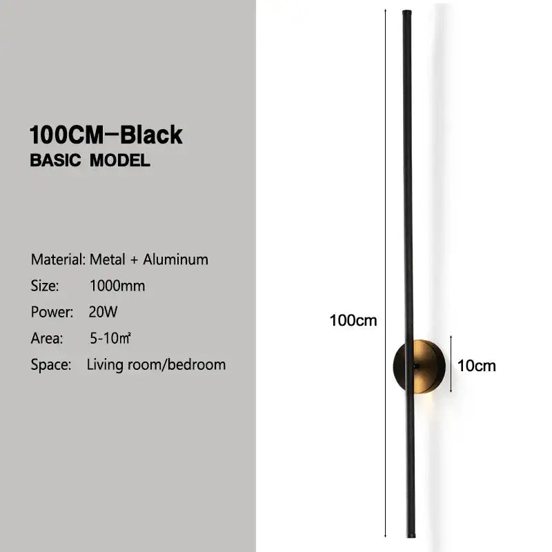 Modern black and brass rotation led wall light with 100cm slender vertical metal and aluminum sconce for living room use