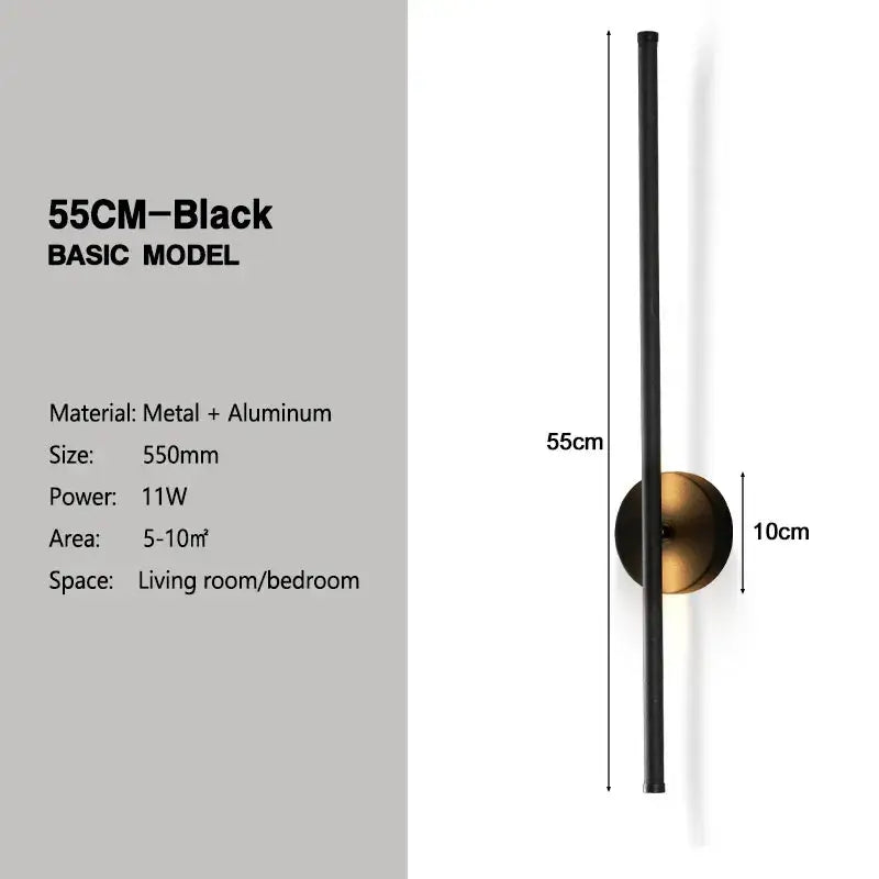 Modern black and brass rotation led wall light with 55cm minimalist metal and aluminum finish for living room wall light