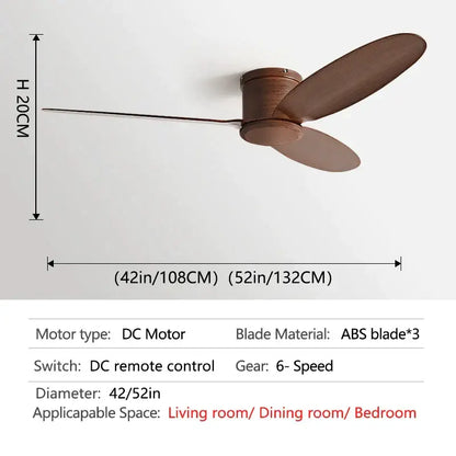 Modern decorbites black and brown ceiling fan with remote control featuring three sleek abs blades and wooden finish motor housing