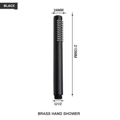 Modern black and brushed golden handheld shower head with textured bristle nozzle and threaded g1/2 connection
