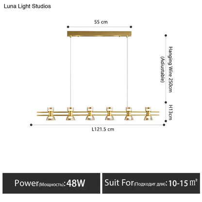 Gold-toned modern pendant light fixture with five adjustable spotlights for kitchen island led strip lamp lighting