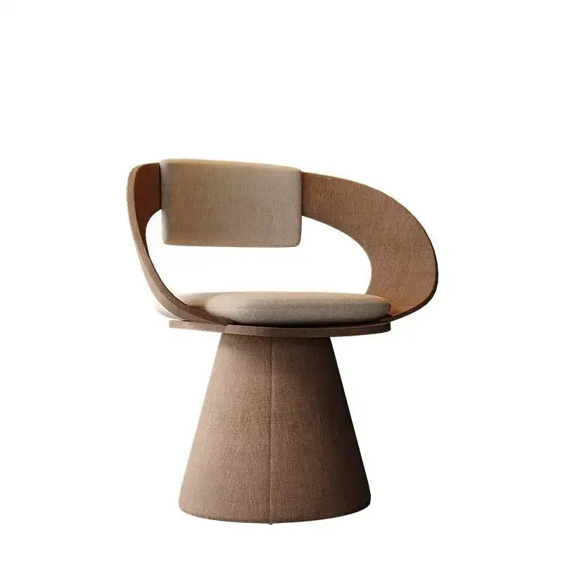 Modern black and cream elegant rotating chair with curved wooden frame beige upholstered seat and tapered conical base