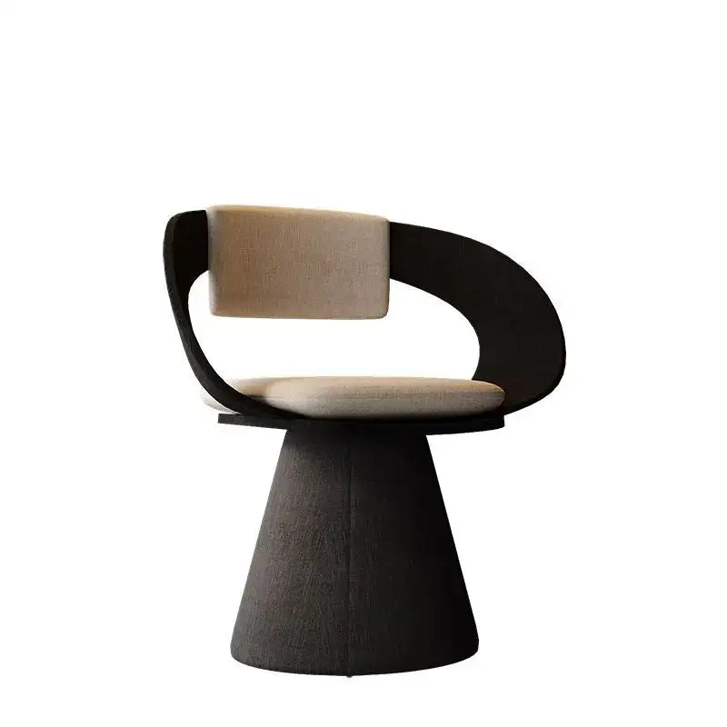Modern black armchair with beige upholstered seat and backrest elegant rotating chair for bedroom makeup stool