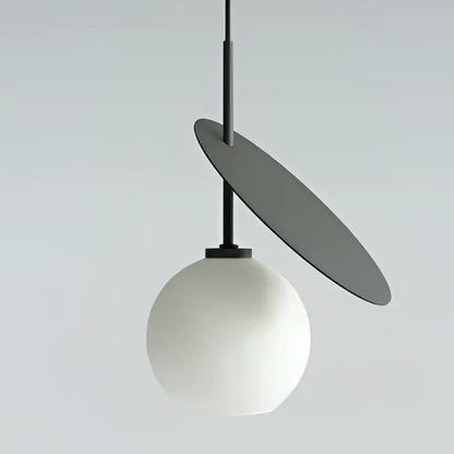 Modern black and crimson glass cherry pendant light with matte white globe and angular gray disc for dining room decorbites glass cherry