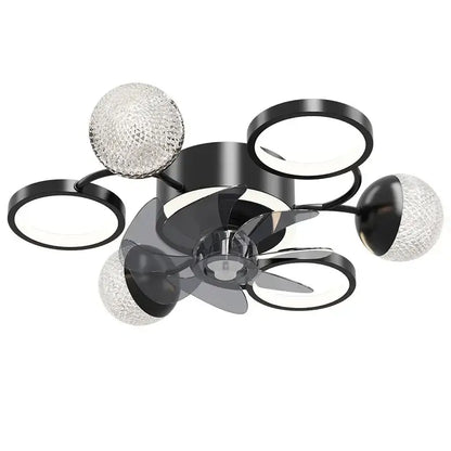 Modern black and crystal led ceiling fan with integrated led lights and textured glass globe shades for bedroom decorbites led ceiling