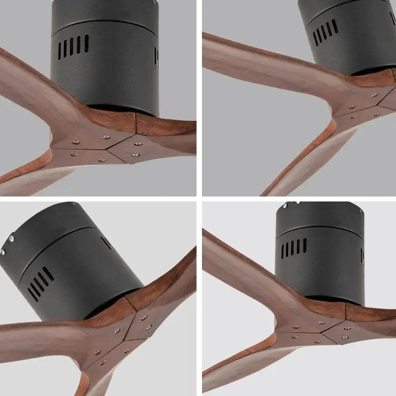 Modern ceiling fan with sleek black motor housing and warm-toned wood blades ideal for living room use