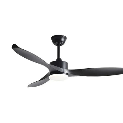 Modern black and dark wood copper dc ceiling fan with sleek blades and integrated light fixture for living room remote control