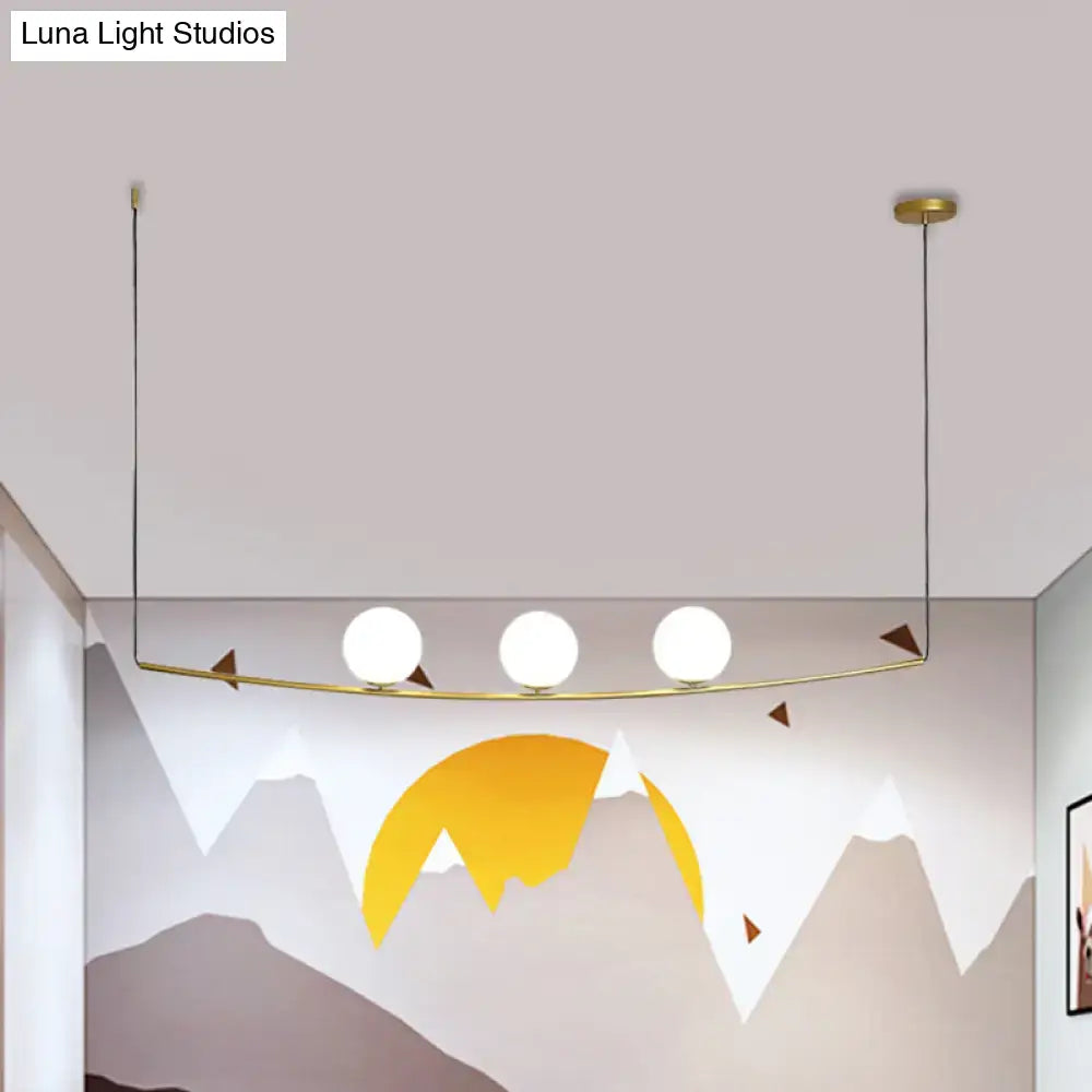 DecorBites™ modern metal chandelier black gold with three white glass bulbs and brown accents bubble island light