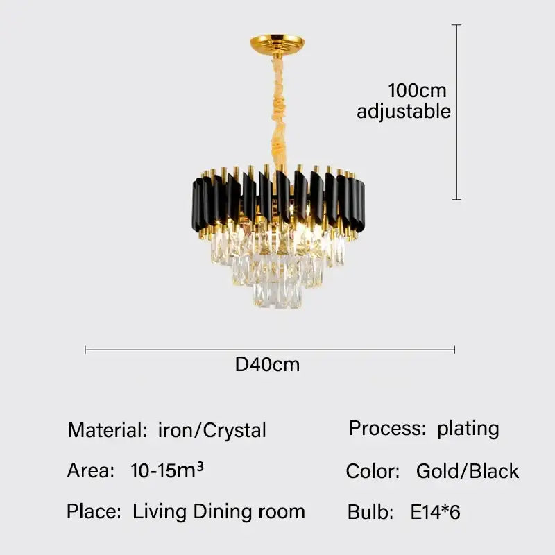 Modern black and gold crystal led pendant chandelier with crystal droplets for dining room decorbites crystal led decor