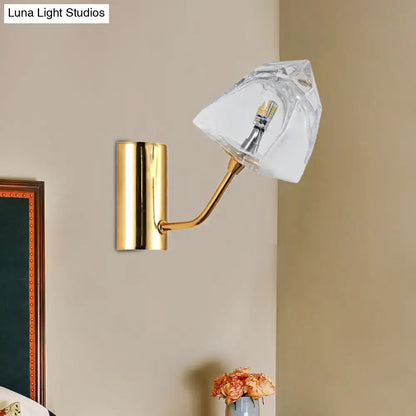 Modern black and gold faceted glass wall sconce with gold finish crystal shade bulb base fixture height backplate width