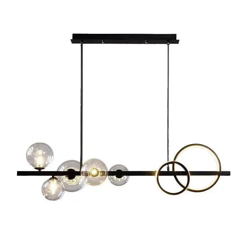 Modern black and gold glass ball pendant chandelier with clear glass spheres and gold rings for kitchen lighting decorbites glass ball