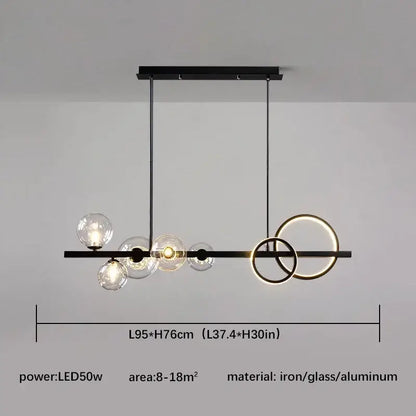 Modern black and gold glass ball pendant chandelier with clear glass spheres and glowing gold rings for kitchen light decorbites glass ball