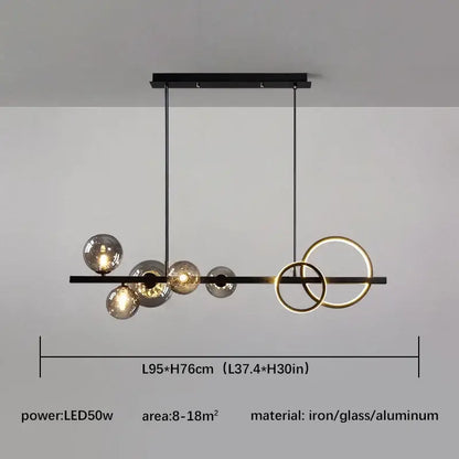 Modern black and gold glass ball pendant chandelier with geometric rings for kitchen lighting by decorbites glass ball