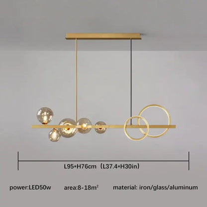 Modern black and gold glass ball pendant chandelier with sleek horizontal bar and intersecting rings for decorbites glass ball lighting