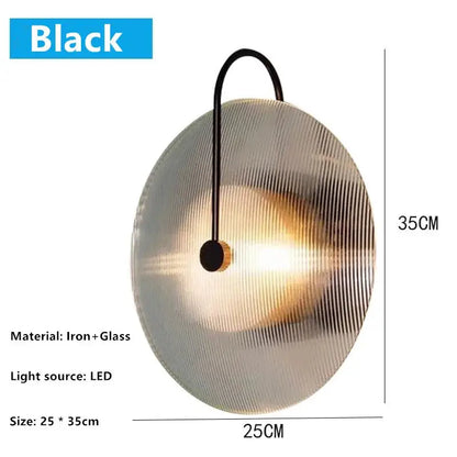 Modern black wall lamp with iron frame ribbed glass stripe shade and led bulb from decorbites glass stripe gold collection