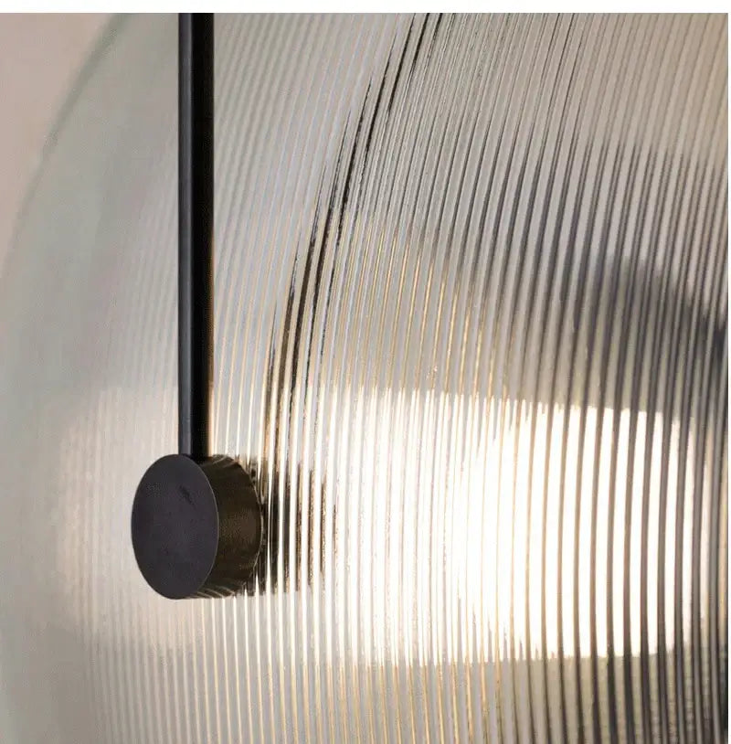 Modern black and gold glass stripe wall lamp with frosted ridged glass shade and matte black metal rod for decorbites glass stripe decor
