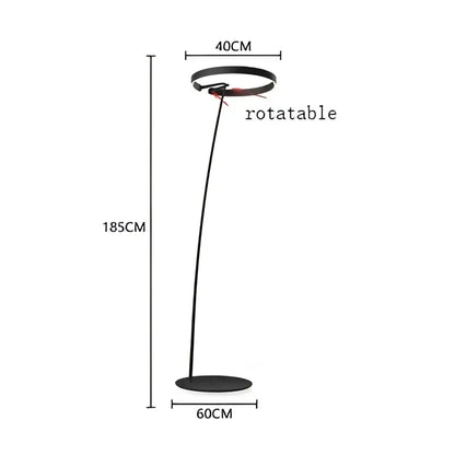 Modern black and gold led floor lamp with circular head and adjustable height for living room use