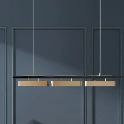 Modern black and gold led strip pendant light with three rectangular gold-toned fixtures for dining room decorbites led strip pendant lights