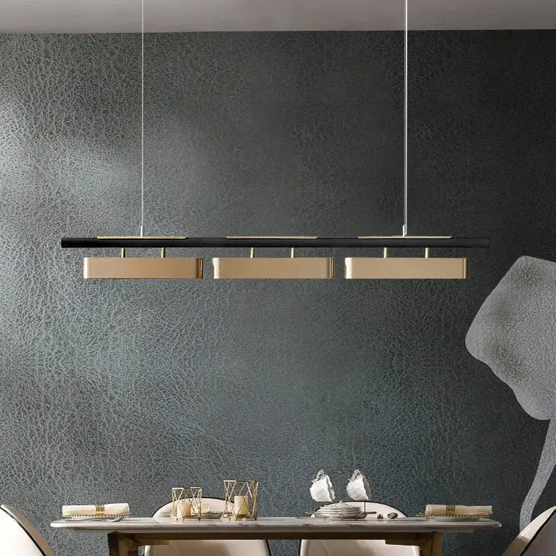 Modern black and gold led strip pendant light with sleek metallic rods ideal for dining room pendant lights decorbites led strip
